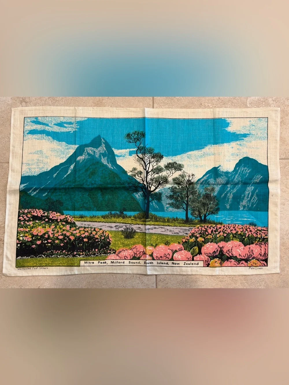 Vintage Mitre Peak Milford Sound New Zealand Linen Tea Towel NEW